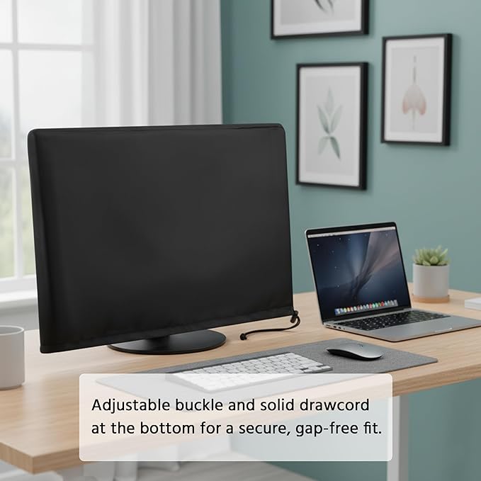 Monitor Dust Cover Heavy Duty Anti-tear Full Body Protective Case Universal for 29-32" Computer LED LCD Screen Wih Adjustable Bottom Tight Rope Black -30Wx19Hx3D in
