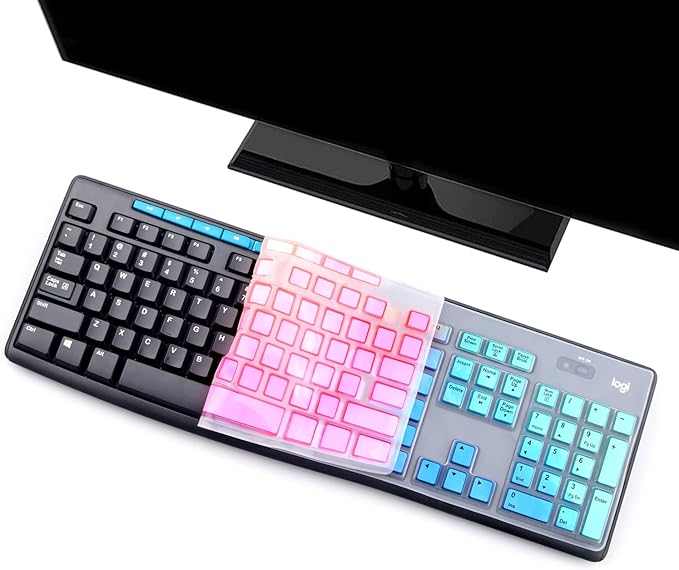 Keyboard Cover Skin Protector for Logitech MK295 MK275 MK270 Wireless Keyboard, Logitech K200 K260 K270 K275 K295 MK200 MK260 Ultra Thin Desktop PC Silicone Keyboard Cover-Colorful
