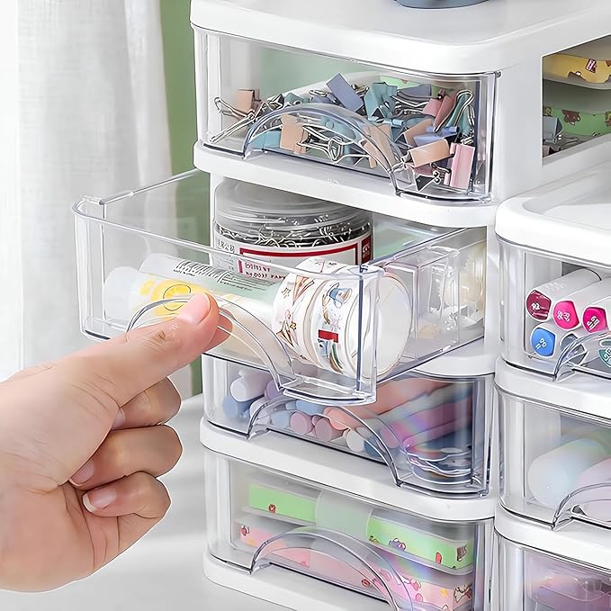 Plastic Desktop Drawer Organizer, Small Clear 3-Tier Storage Drawers, Mini Desk Organizer for Office Stationery Makeup Vanity Supplies