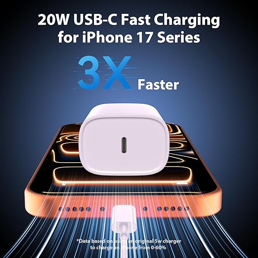 Phone 17 16 15 Charger Fast Charging Type C Chargers USB C Fast Charger Block & Phones 17 Charger Cord 10FT Long USB C Charging Cable for i.Phone 17/17 Pro/17 Pro Max/Air/Phone 16 15 Pro Max,Purple