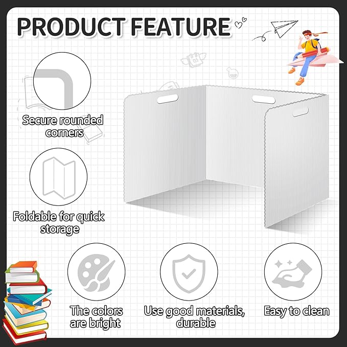 30 Pcs Desk Dividers for Students Plastic Durable and Waterproof Privacy Folders Shields Test Dividers(30pcs White)