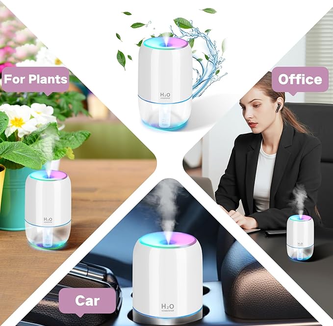 Mini Humidifiers for Bedroom, 200ml Small Humidifier for Home Plant, Room Humidifiers for Bedroom Auto Shut-off Top Fill Humidifier for Car Office Desktop, White