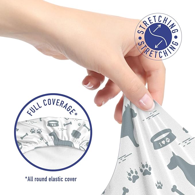 Ambesonne Dog Lover Office Chair Slipcover, Dog Lover Concept of Pet Silhouettes with Collar Bowl Bone, Protective Stretch Decorative Fabric Cover, Standard Size, White Blue