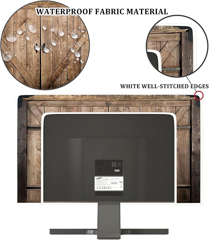Retro Wooden Gate Waterproof 26, 27, 28 Inch Anti-Static Dustproof LCD/LED/HD Old Barn Door Monitor Dust Cover Protective Sleeve for iMac 27 inch, 26-29 inch PC, Desktop Computer and TV