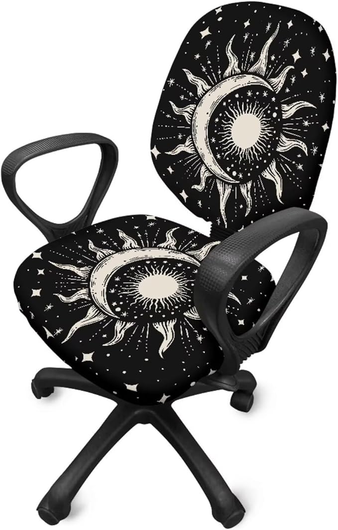 GLENLCWE Black Moon Sun Office Chair Cover Stretchable Seat Covers Universal Computer Chair Covers Rotating Chair Slipcover Computer Chair Protector