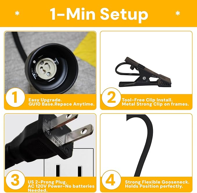 KING SHA Plug-in Clip on Picture Light with Dimmer Timer, Flexible Gooseneck Fixture Lamp with Cable, Includes 2X CRI90 Bulbs - Portable Clamp Light for Bedroom, Office, Home Lighting