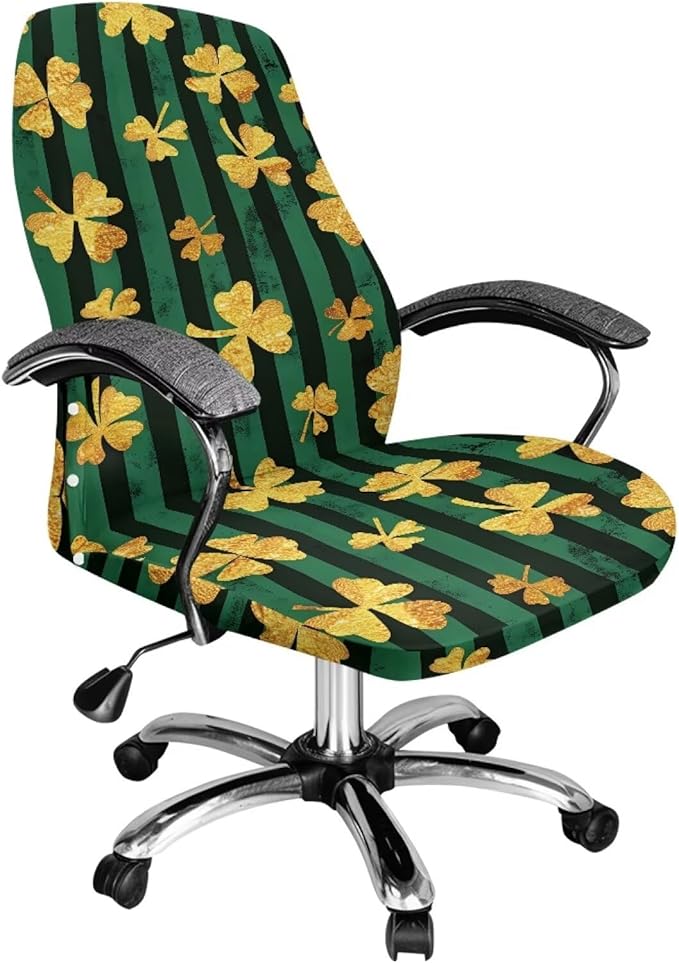 Talayituse Shamrock Stripe Print Office Chair Covers, Stretch Computer Chair Cover Universal Boss Chairs Covers Modern Simplism Style High Back Chairs Slipcover St Patrick's Day Decor, Large