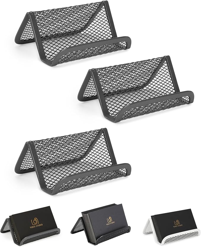 Mr. Pen- Metal Mesh Business Card Holders, 3 Pack, Gray, Durable Stainless Steel Card Stand for Desk, Office, and Business Use, Straight, Flat and Smooth Design