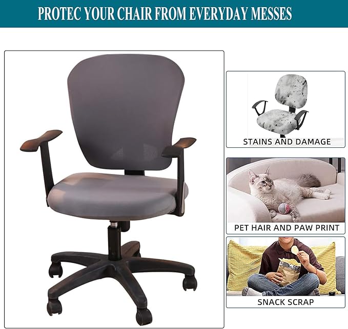 Office Computer Chair Cover Stretch Universal Jacquard Seat Slipcover 2 Piece for Desk Rotating Armless Chair, Removable Washable Anti-dust Chair (Grey)