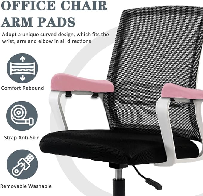 2 Pack Office Chair Armrest Pads Covers,Arm Rest Pad with Memory Foam Elbow Pillow for Forearm Pressure Relief, Arm Rest Covers for Office Chairs, Wheelchair, Comfy Gaming Chair (Pink)