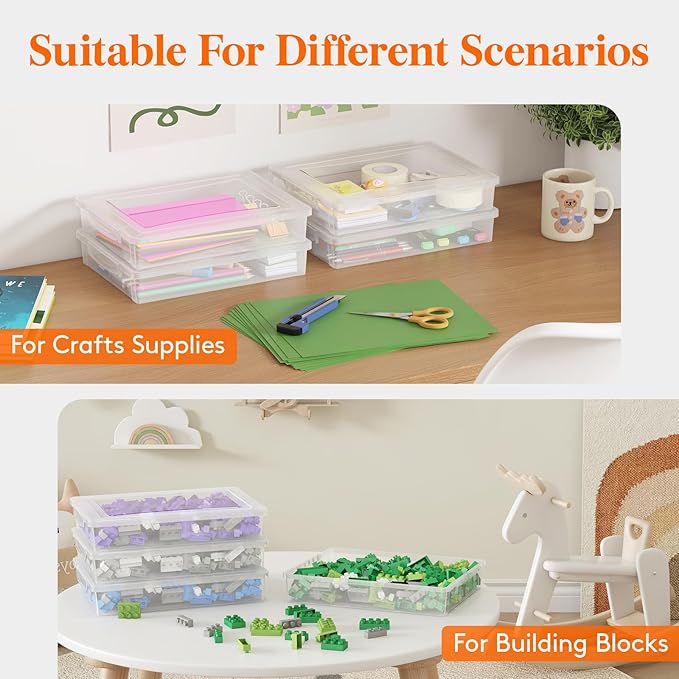 Lifewit 8 Pack Plastic Multi-Purpose Storage Box with Latching Lids, Clear A4 Paper Storage, Classroom Organization, Storage Containers for Board Game, Craft, Document, Magazine, Art Supplies