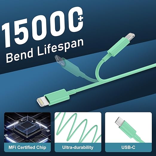 Phone 14 13 12 11 Fast Charger,10FT Long Phone Chargers Fast Charging Lightning Cable with 20W USB C Charger Block for Phone 14/14 Pro Max/13/13 Pro Max/12/12 Pro Max/11/11Pro/XS/Max/XR/X,Pad,Green