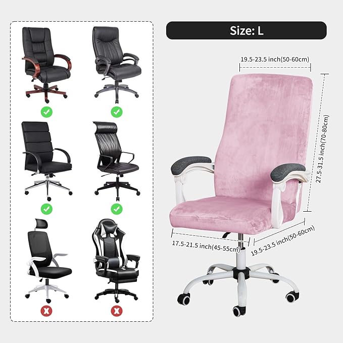 FORCHEER Velvet Large Office Chair Cover Pink Stretchable Computer Armchair Slipcover for Desk Chair Elastic Protector for Pets 1 Piece Washable Removable