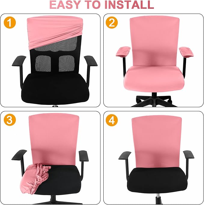 Tallew 4 Pcs Office Chair Covers Set Computer Universal Protective Stretchable Chair Seat Covers Desk Armrest Cover Pads Office Cushion Backrest for Rotating(Regular,Watermelon Pink)