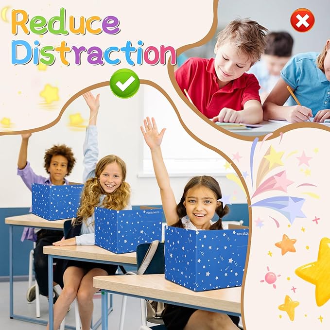 EARTHSON 22 Pack Galaxy Theme Class Privacy Shields, Desk Dividers for Students, Cardboard Privacy Folder for Students, Privacy Boards, Test Divider Classroom Study Carrel Teacher Supplies, Blue