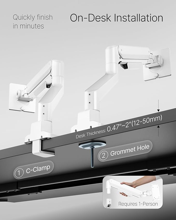 monTEK Deluxe Aluminum Monitor Arm with USB A/C for 17 to 40 Inch Curved Screens Fully Adjustable Single Monitor Arm with Clamp/Grommet, Quick Release Plate, Cable Management, VESA 75/100