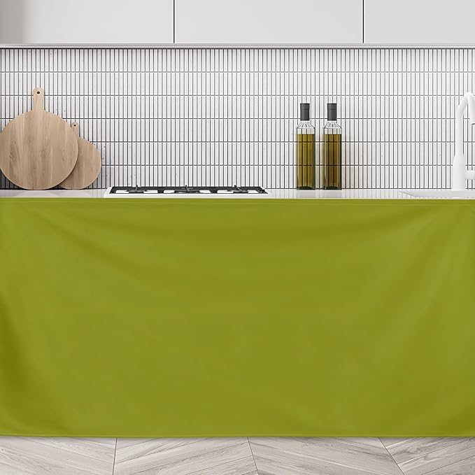 uxcell Cabinet Curtains, Dust Proof Privacy Drape Short Curtain, Hook & Loop Under The Desk Skirt for Kitchen Bathroom Closet Storage Room (51.1" W x 27.6" H, Olive Green)