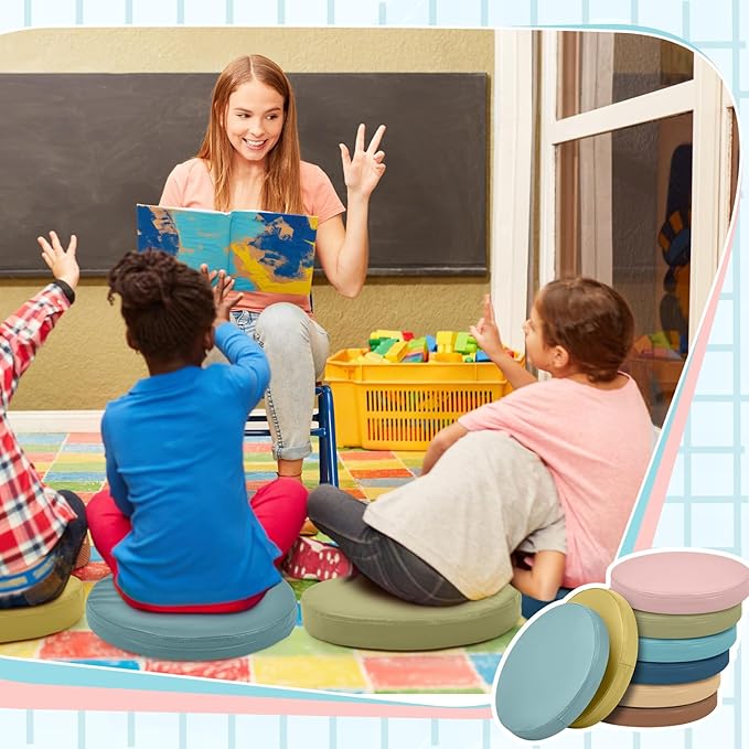 Juexica 8 Pcs Extra Thick Flexible Seating Floor Cushion Assorted Colored Floor Pillow Classroom Seat Cushion Soft Classroom Seating for Kid Learning(Advanced Color,13.8 x 13.8 x 2 Inch,Round)