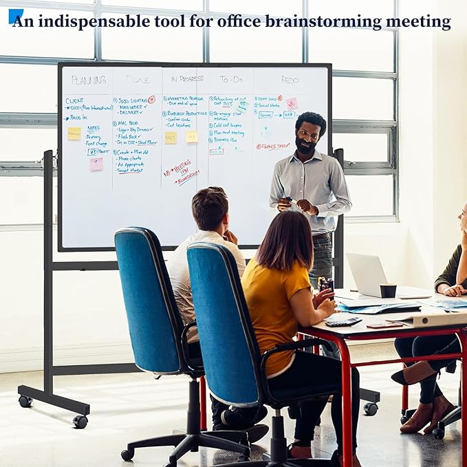 maxtek Rolling Whiteboard, 48x36 Large Magnetic White Board with Stands, Big Double-Sided White Board Dry Erase on Wheels for Homeschool, Home Office, Office, School (Black, 48 x 36)
