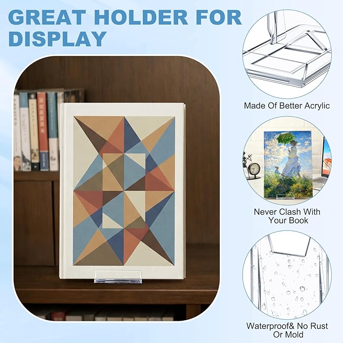 Hushee 15 Pack Acrylic Book Stand for Display Adjustable Clear Book Display Holder Easel Rack Stand for Home Office Back to School Library Bookshelf Comic Album CD Magazine Postcard Artworks