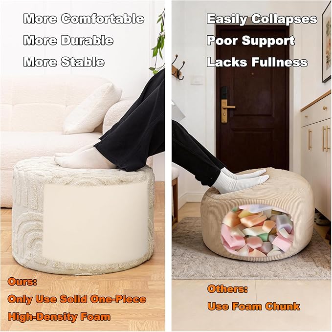 Asuprui Plush Fabric Ottoman Footrest – 20"x14" Soft Foam Pouf with Removable Cover Perfect for Living Room, Bedroom & Dorm(Linen)