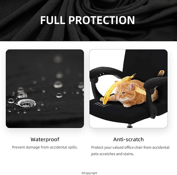 Waterproof Stretch Computer Office Chair Cover with Armrest Covers Durable Zipper Universal Washable Removable Spandex Rotating Boss Chair Slipcovers Anti-dust Soft Desk Chair Seat Protector