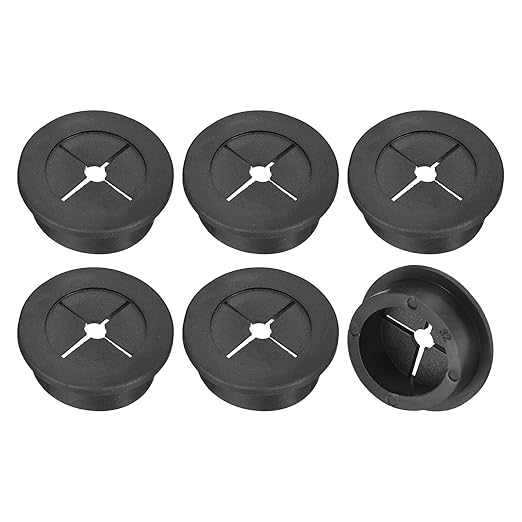 uxcell 6 Pcs Cable Cord Grommet, 1-1/4 Inch (32mm) Desk Grommet Flexible Rubber Grommets Wire Hole Cover Pass Through for Office Computer Desk Wire Organizer, Black