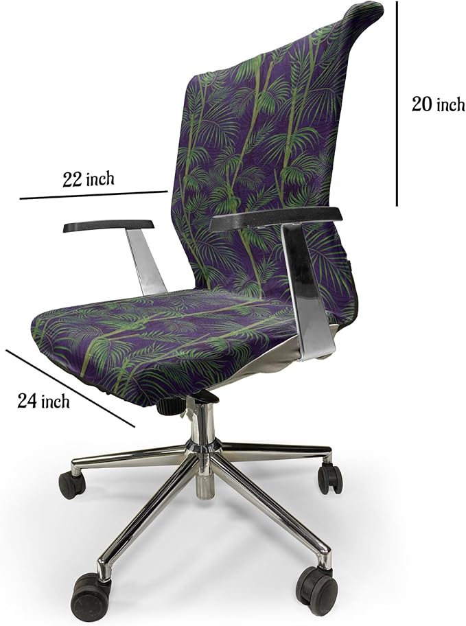 Ambesonne Hawaiian Office Chair Cover, Abstract Exotic Tropical Pattern Palm Branches and Leaves Summer Design, Stretchable Decorative Universal Size High Back Printed Slipcover, Quartz Fern