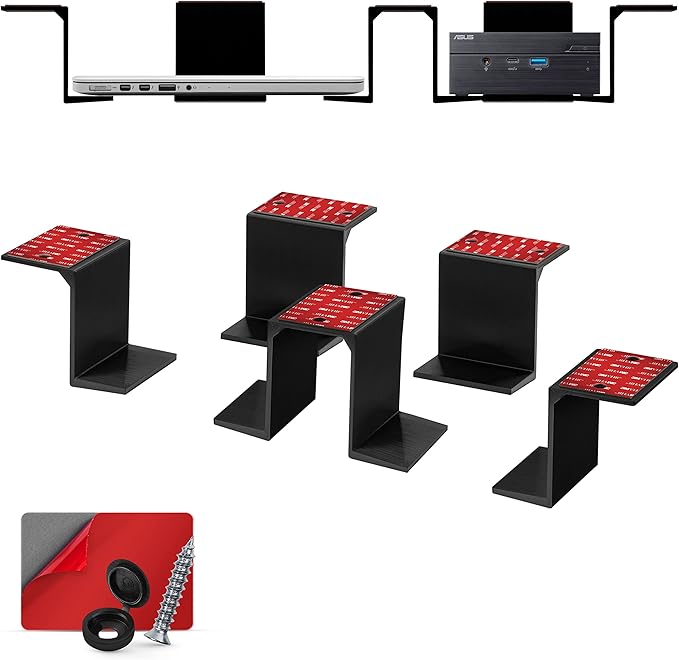 BRAINWAVZ Twin Under Desk Laptop & Device Holder Mount, Adhesive & Screw in, Devices Upto 3" Like Small Computers Laptops MacBook Surface Keyboard Routers Modems Cable Box Network Switch & More.