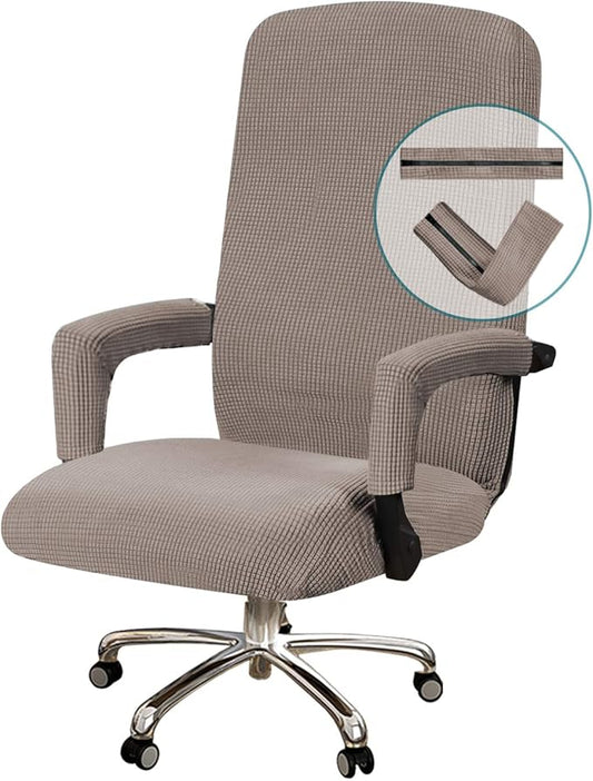Turquoize Office Chair Cover - Stretch Computer Chair Cover with Arms, Universal Removable Slipcovers for Dogs, Cats & Pets, Taupe