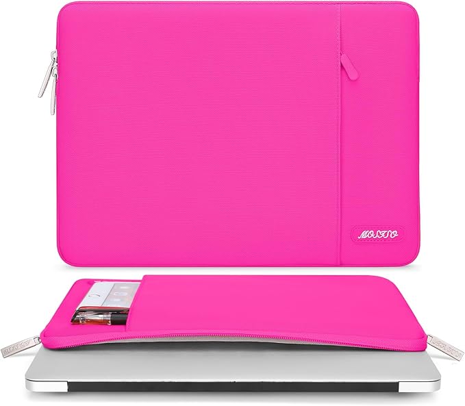 MOSISO Laptop Case 16 inch, 15-15.6 inch Laptop Sleeve Compatible with MacBook Pro 16 M5 M4 M3 M2 M1, HP Acer Dell Lenovo ASUS, Polyester Vertical Computer Sleeve Bag with Pocket, Bright Rose