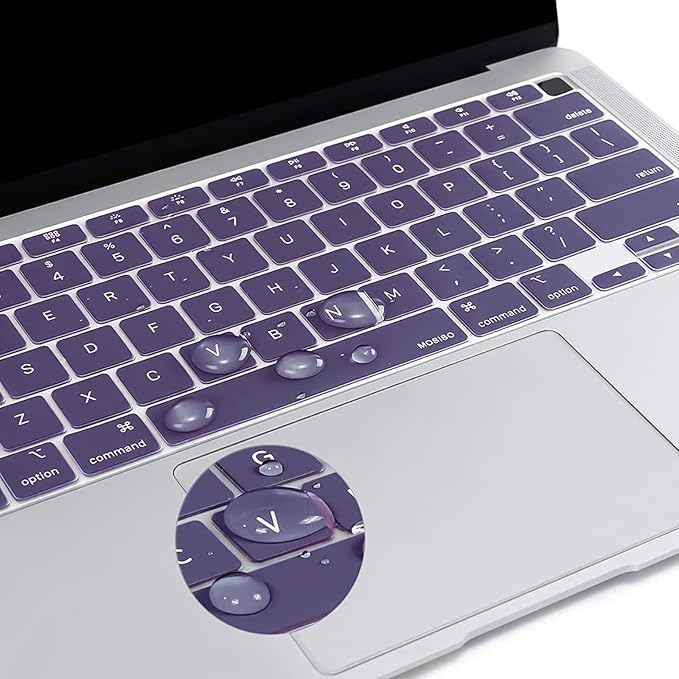 MOSISO Keyboard Cover Compatible with MacBook Air 13 inch 2022 2021 2020 Release A2337 M1 A2179 Retina Display with Touch ID Backlit Magic Keyboard, Waterproof Protective Silicone Skin,Imperial Purple