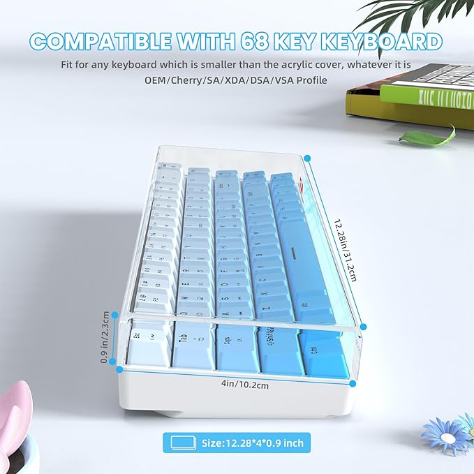 ZIYOU LANG KC02 Acrylic Clear Transparent Keyboard Cover(12.28*4*0.9’’) with Dustproof Waterproof Anti-hit Anti-cat Protective Case for 65% Small Layout 61Key 64Key 68Key Mechanical Gaming Keyboard