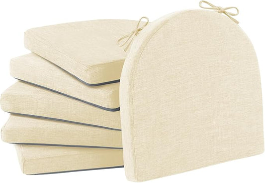 IPYNBAP Chair Cushions for Dining Chairs, Kitchen Chair Cushions, 16'' x 16'' x 2'', Non Slip Indoor Seat Cushions, Chair Pads for Dining Chairs with Ties & Removable Cover, Set of 6, Beige