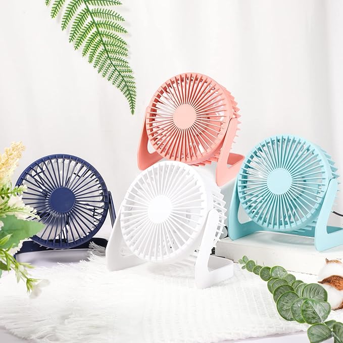 Geelin 4 Pcs Desk Fan 5 Inch Small Table Fan Desktop USB Office Speeds Portable Quiet Operation and 360 Degree Rotate, Convenient Carry Handle Personal Table for Home, Office (Multi Color)