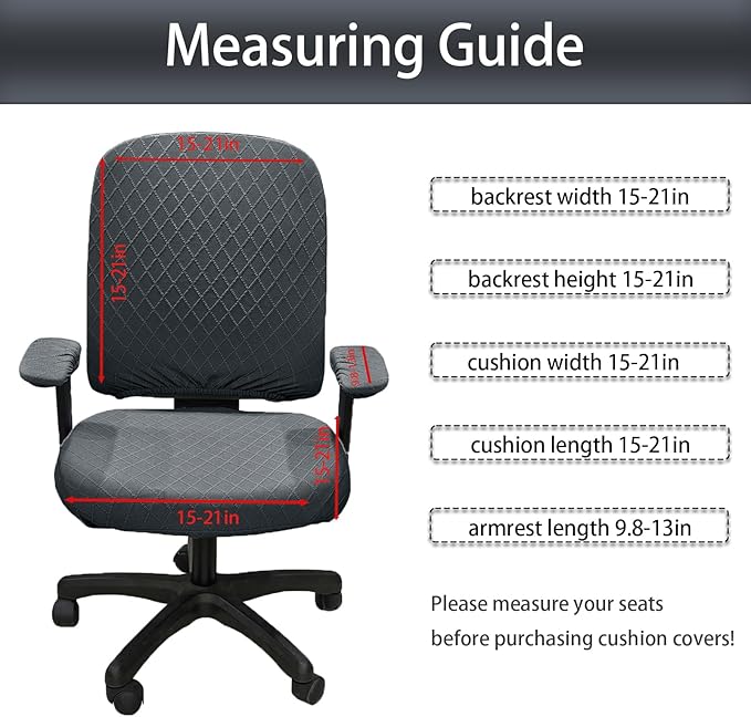 Stretch Jacquard Office Chair Cover with Armrest Covers, Removable Washable Desk Chair Cover, Anti-dust Seat Cushion Protectors -Seat + Backrest, Dark Grey