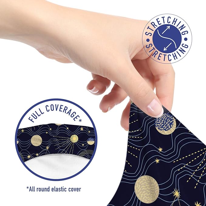 Ambesonne Night Sky Office Chair Slipcover, Retro Style Sky Illustration with Cosmic Elements, Protective Stretch Decorative Fabric Cover, Standard Size, Indigo Brown