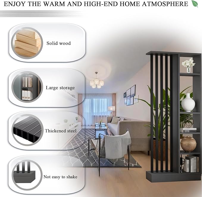 Room Divider with Shelves, Entrance Hall Partition Screen Column Floor to Ceiling - Freestanding Room Divider with Storage Shelf, Freestanding Decor for Bedroom (A Gray + Black, 31.5in / 80cm)