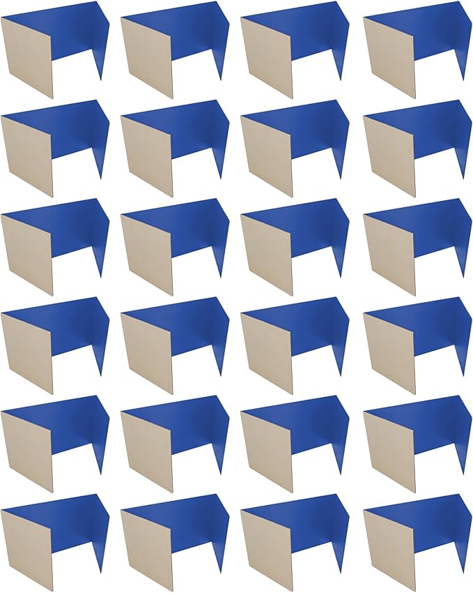 Flipside Products 12”x 48” Blue Study Carrel, Privacy Boards, Student Privacy and Focus Booth for The Classroom, Desk Divider Cubby for Tests, Made in USA - 24 Pack
