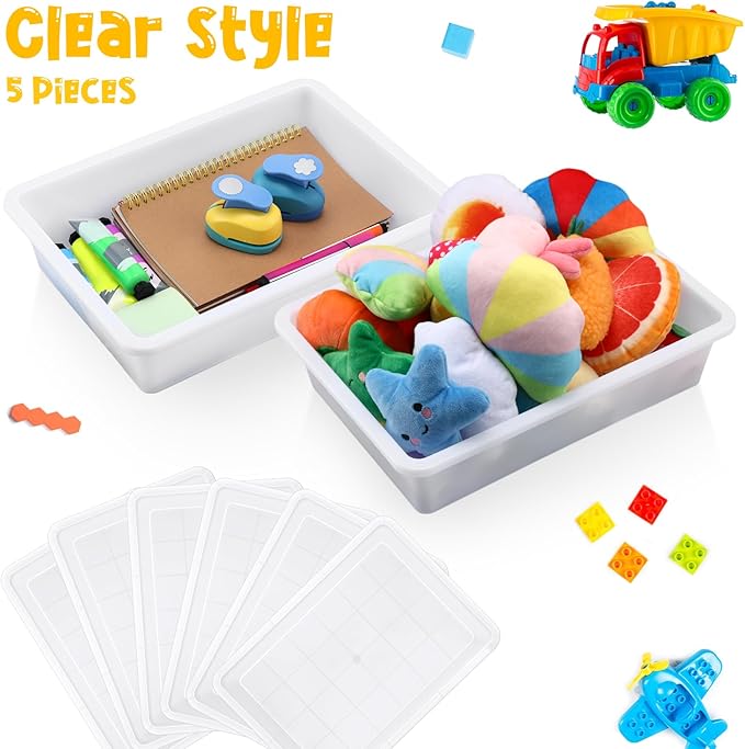 Hoteam 5 Pcs Paper Trays for Classroom Plastic Storage Bin Tray Bulk Stackable File Organizer for School Office Teacher Book Organization Supplies(White,13.78 x 9.84 x 3.15 Inch)