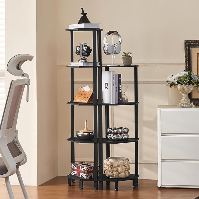 YUFAM 4-Tier Corner Shelf with Sturdy 5-Leg Base, 40in Tall Narrow Bookcase for Small Spaces, Wooden Plant Display Shelf, Thin Bookshelf for Living Room, Bedroom, Office, Black