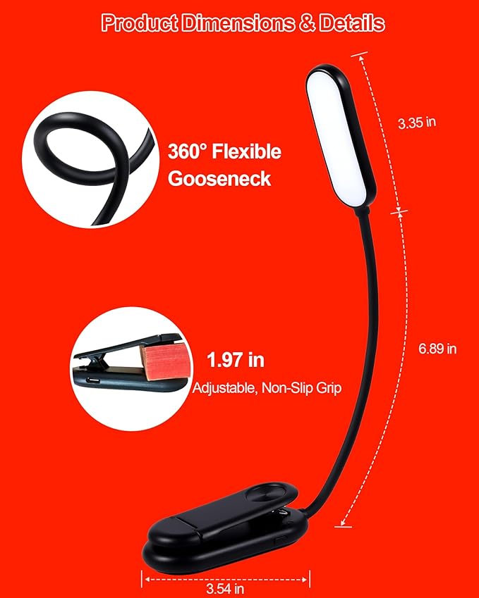 670nm Red Book Light for Reading at Night [2 Pack] - Zero Blue Light, Dimmable Reading Lights for Books in Bed, LED Book Lamp Clip on, Gift for Students Parents Nurse Studying Travel