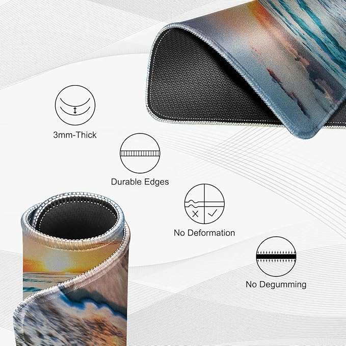 JIKIOU Mouse Pad with Non-Slip Rubber Base, Premium-Textured & Washable Computer Mousepad with Stitched Edges, Mouse Pads for Computers, Laptop, Gaming, Office & Home, 10.2 x 8.3 in Beach