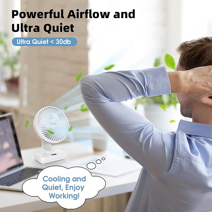 Desk Fan 5.5'' Small Fan Ultra-Silent, 120° Oscillating, 90° Adjustable Head Tilt, with Digital Display 4 Speed Portable USB Rechargeable Table Fan Ideal for Home, Bedroom, Office (White)