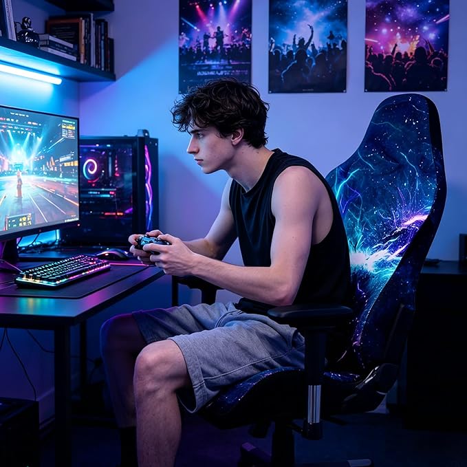 Gaming Chair Covers Slipcovers, 3D Printing Stretchable Elastic Computer Reclining Gaming Chair Seat Cover with Armrest Cover (No Chairs)(H)