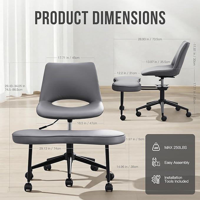 GarveeHome Ergonomic Kneeling Chair, Cross Legged Office Chair with Wheels & Lumbar Support, Wide Criss Cross Chair, Adjustable Height Meditation Yoga Chair for ADHD & Desk Work