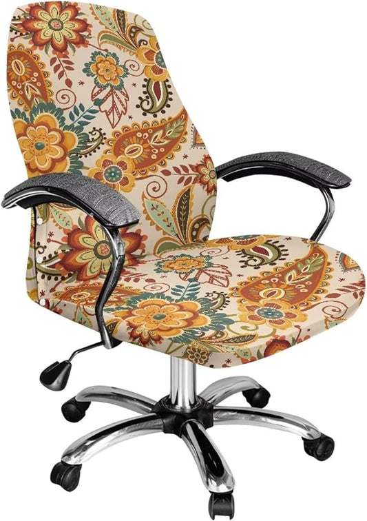 Talayituse Paisley Flower Print Office Chair Covers, Stretch Computer Chair Cover, Universal Boss Chair Covers Modern Simplism Style High Back Chair Slipcover, Small