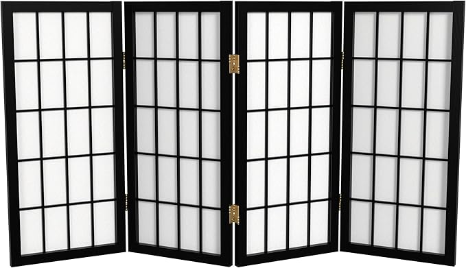 2 ft. Short Desktop Window Pane Shoji Screen - Black - 4 Panels