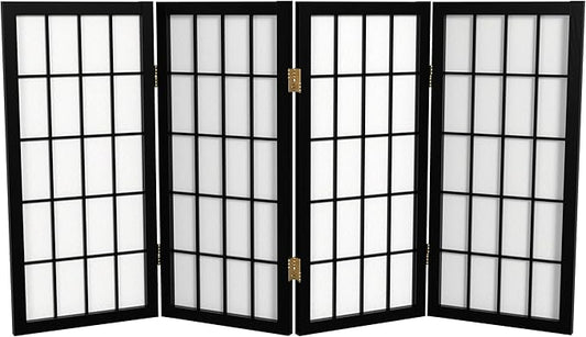 2 ft. Short Desktop Window Pane Shoji Screen - Black - 4 Panels