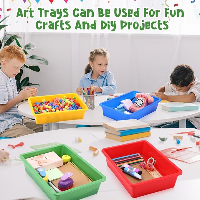 Hoteam 5 Pcs Paper Trays for Classroom Plastic Storage Bin Tray Bulk Stackable File Organizer for School Office Teacher Book Organization Supplies(Concise Color,13.78 x 9.84 x 3.15 Inch)